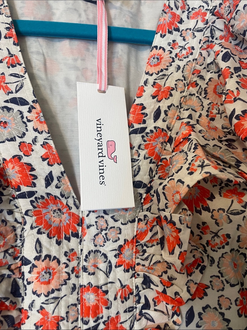 Vineyard Vines Coral and Cream Floral Ruffle Tiered Mini - Picture 8 of 10